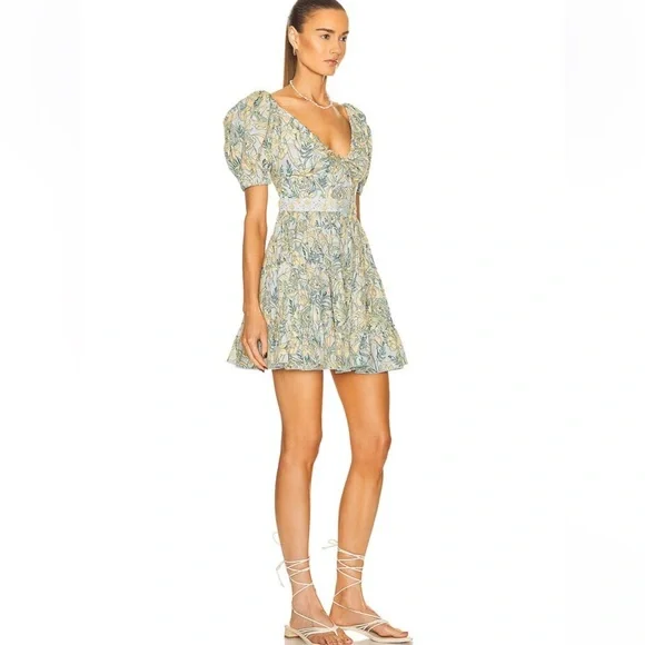 NWOT Agua by Agua Bendita Yellow and Blue Patterned Mini Dress